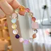 Pulseira de Contas Multi-Tesouro de Cristal Natural para Meninas, Pulseira Fashion de Açúcar Cubo Peônia de Luxo Leve, Atacado Dropshipping