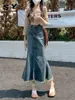 Falda de Mezclilla Vintage con Borde Deshilachado para Mujer Verano 2024 Explosiva Cintura Alta Suelta Adelgazante Falda de Cola de Pescado de Longitud Media para Mujeres Pequeñas