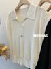 ¡Verano en Corea del Sur! Suéter tipo polo de media manga con solapa y estampado de conchas de seda helada para mujer