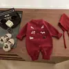 Suéter para Bebê Menino Outono e Inverno Novo Estilo Estilo Bebê e Criança Pequena Cardigan de Tricô Acolchoado Bordado Terno Vermelho para Bebê de Um Ano Saudações de Ano Novo