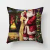 Funda de almohada creativa navideña estilo caricatura pintada a mano Funda de cojín decorativa de árbol de Navidad, trineo, Papá Noel