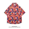 Camisa de Manga Corta de Nicho Ins de Moda para Hombre Verano Casual Playa Estampada Street Holgada Top de Media Manga