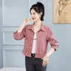 Jaqueta de Cintura Ajustável com Cordão de Novo Estilo de Alta Qualidade para Mulheres Baixas, Casaco Curto com uma Vibração Doce e Elegante, Top Curto Clássico para Primavera e Outono