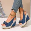 Sandalias de Cuña Europeas y Americanas de Talla Grande con Punta de Pez de Moda Verano 2026 Nuevas Sandalias Romanas de Suela Gruesa para Mujer