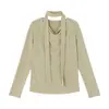 Love and Nancy Treze Linhas 2026 Outono Estilo Coreano Estilo Preguiçoso Gola com Laço Balançante Camisa Camada Base Macia e Quente Feminina 05073
