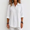 2026 Venda Quente Ebay Amazon Algodão e Linho Solto Manga Longa Feminina Plissada Plus Size Camisa