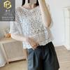 Camisa Tejida Hueca de Protección Solar para Mujer, Jersey para Cubrir el Vientre, Camisa de Encaje de Malla, Camisa de Verano de Manga Corta, Lista para la Venta