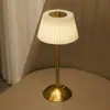 Lámpara de Mesa de Metal de Tela Plisada Simple Moderna Lámpara de Ambiente de Noche Táctil Recargable para Dormitorio Junto a la Cama Transfronteriza Regalo