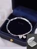 Pulseira Pingente Sino Quadrado Irregular para Mulheres, Versátil Camadas Moda Prateada S925 Joia Criativa