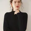Suéter de Gola Alta Meia-Boca Borda Enrolada Cor Lisa Feminino Cashmere Macio Ceroso Slim Tricô Básico