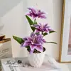 Lírio Oriental de Três Cabeças para Casa, Interior, Flor Artificial Criativa de Simulação, Adereço para Fotografia, Decoração Criativa para Mesa de Sala de Estar
