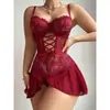 Comercio Exterior Transfronterizo Europeo y Americano Más Vendido Lencería Sexy con Cortes Rojos Conjunto de Encaje Pasional Venta al por Mayor de Fábrica