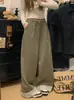 Hiohop Tendencia de Moda Material de Lana Gruesa y Cálida Versátil Adelgazantes Cintura Ajustada Cintura Alta Puntadas Rayadas Pantalones de Pierna Ancha para Mujer