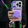 Portatarjetas con Cordón Funda para Teléfono Móvil Monstruo Morado Pequeño Adecuado para Apple 17Pro Celebridad de Internet Moda Pulsera Linda Funda para Teléfono Móvil