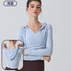 Camiseta de Yoga Transfronteriza para Mujer, Corte Ajustado, Top Adelgazante para Ropa Exterior, Manga Larga Deportiva, Adelgazante, Secado Rápido, Cubre Ropa con Capucha y Cuello V Deportivo