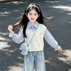 Conjunto de Primavera y Otoño para Niñas 2026 Nuevo Estilo Moda Top Infantil Niña Grande Jeans de Pierna Ancha Ropa de Otoño Conjunto de Dos Piezas