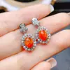 Venta al por mayor de fábrica Populares Pendientes de Ópalo de Fuego Natural Plata S925 Incrustado Piedra Principal 6*8 Joyería de Lujo Venta Directa de Fábrica