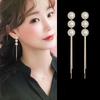 Brincos de argola com agulha de prata 925 e franja longa brincos elegantes da Coreia do Sul brincos femininos brincos com design de pérola artificial