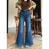 Jeans de Talla Grande con Micro-campana de Herradura para Mujer Otoño e Invierno chica rellenita Cuerpo en Forma de Pera Sueltos Adelgazantes Cintura Alta Pantalones Rectos de Pierna Ancha