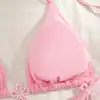 Estilo Nuevo Europeo y Americano Estilo Ins Escote Halter Espalda Descubierta Color Sólido Dulce Pequeño Fresco Bikini Conjunto de Dos Piezas Amazon Transfronterizo