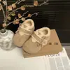 Zapatos tipo Birkenstock de suela gruesa estilo coreano con forro de felpa, detalle de lazo bordado, nueva colección de invierno 2026 para mujer, versátiles zapatos de algodón para clima invernal