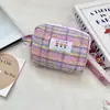 19162 Bolsa de Armazenamento Acolchoada com Xadrez de Cores Suaves e Contrastantes para Meninas Organizarem Itens Diversos em Viagens, Bolsa de Maquiagem Portátil