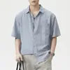 Ropa de Hombre Xintang Verano Delgado Estilo Old Money Camisa de Lino de Manga Corta para Hombre, Camisa Casual Suelta Retro Americana