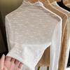 Camiseta básica de encaje de cuello alto medio para mujer 2023 Primavera Nuevo estilo de manga larga Tul Calado Malla Top interior