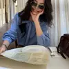 ¡Romance francés! Camisa a rayas azules con tirantes de corbata, de manga larga, blusa casual versátil, top elegante para mujer