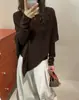 Outono e Inverno Novo Estilo Suéter Malha Top Feminino Design Coreano Irregular Gola Redonda Manga Longa Conjunto de Duas Peças