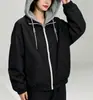 Jaqueta Feminina com Capuz Falsa de Duas Peças 26 Nova Primavera e Outono Solta Casual Patchwork Color Block Petite Jaqueta Versátil Top