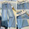 Jeans de Piernas Anchas con Pedrería de Alta Gama para Mujer, Nuevo Estilo Primavera y Otoño 2026, Pantalones Rectos Adelgazantes de Cintura Alta con Lentejuelas Completas