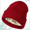 Gorro de Punto con Forro de Seda para Otoño e Invierno con Bordado de Logo Personalizado, Protección Capilar Femenina Transfronteriza, Gorro de Lana Cálido y Resistente al Frío