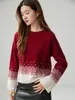 Suéter de Punto con Cuello Redondo, Lentejuelas y Cachemira, Manga de Campana Hueca, Estilo Casual, Otoño-Invierno, Estrella Degradada
