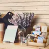Estante de Exhibición de Tarjetas de Felicitación de Madera, Estante de Almacenamiento de Pósters y Postales de Niveles, Organizador Modular de Escritorio para Cosméticos