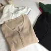 Nuevo Suéter de Punto Ajustado de Cuello Redondo de Manga Larga Fino para Mujer, Estilo Retro Otoño/Invierno, Capa Base