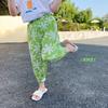 Calça Casual Feminina de Verão Estampada Floral Vintage Cintura Média Alta Gola Solta Versátil Anti-mosquito Ar Condicionado Estilo Coreano Nova