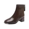 Botas de tornozelo de salto alto com bico quadrado para mulheres, nova coleção outono 2026, elegantes botas nude estilo francês, salto grosso, zíper traseiro, confortáveis e emagrecem