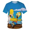 Tendencia de Verano 2024 Dibujos Animados Anime Simpson Impresión Digital 3D Camiseta de Manga Corta con Cuello Redondo para Hombre