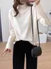 Camiseta Térmica Base de Moda con Cuello Medio Alto para Mujer, Top Interior de Longitud Media para Otoño, Camiseta de Manga Larga Holgada de Longitud Media Moderna