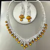 Estilo Nuevo Coreano y Japonés Morado Gota de Agua Collar Pendientes Cadena Clavícula Set Corto para Mujer Vestido de Novia Accesorios de Joyería de Lujo Ligero