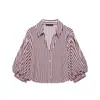 Ropa de Verano para Mujer Estilo Europeo 2026 Camisa de Rayas con Mangas Abullonadas 26421