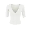 Camiseta Cruzada al Cuello de Manga Media Estilo Puro Deseo para Mujer, Nuevo Estilo de Verano, Ceñida a la Cintura, Ajustada, Top Corto Sexy, Camiseta Básica