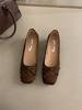 Sapatos de Ballet com Laço 2024 Novo Bico Quadrado Salto Grosso Camada Única Feminino Retro Estampa de Leopardo Mary Jane Bico de Porco Sapatos de Leite