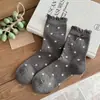 Calcetines de Punto de Mezcla de Algodón Suave para Mujer, Caña Media, Estampado de Cuadros Florales con Lazo, Nueva Colección Otoño/Invierno 2026, Borde de Volantes Vintage