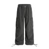 Calça Workwear Lavada Punk Retro para Homens, Moda High Street, Design de Paraquedista Pregueado, Calça Reta Solta de Perna Larga