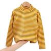 Camiseta de base infantil de veludo outono e inverno para crianças médias e grandes, listrada, gola alta, manga longa, top para meninos e meninas, roupas quentes de outono