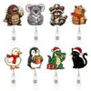 Porta-Crachá Retrátil Animal de Desenho Animado de Natal Porta-Cartão Giratório Puxável Porta-Cartão de Estudante para Escritório