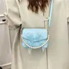 Bolso Pequeño de Cadena de Perlas para Mujer 2025 Nuevo de Moda Casual Texturizado con Lazo Bolso de Hombro Cruzado