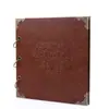 Álbum de Fotos de Cuero Sintético Encuadernación con Anillas de Hierro DIY Pegado a Mano Tarjeta Negra Álbum de Fotos de Hojas Sueltas Scrapbook Cuero de Alta Calidad Personalización